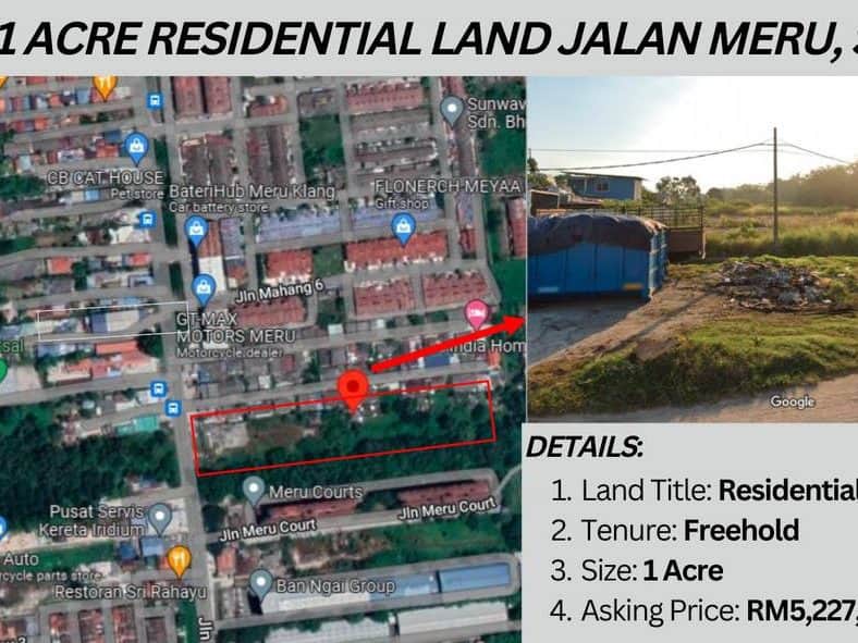 Tanah Perumahan 1 Ekar Jalan Meru Klang Selangor Freehold